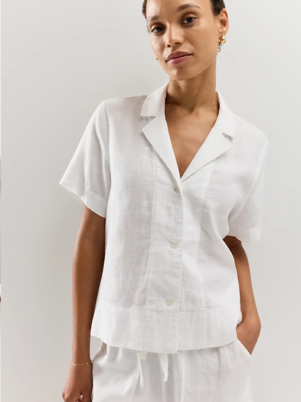 Quince 100% European Linen Short Sleeve Shirt in White